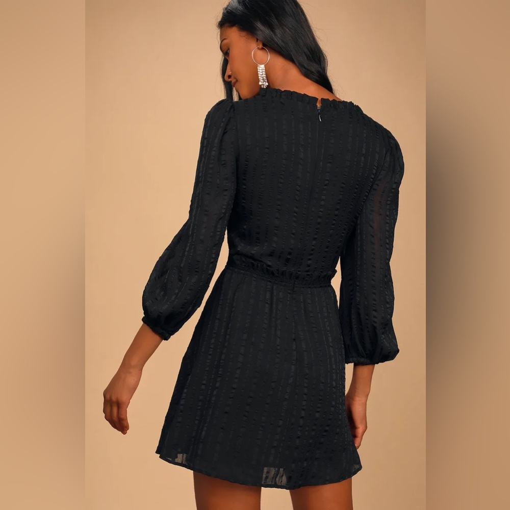 NWT Lulus stripe balloon sleeve mini dress - long sleeve lightweight A-line - Picture 4 of 14
